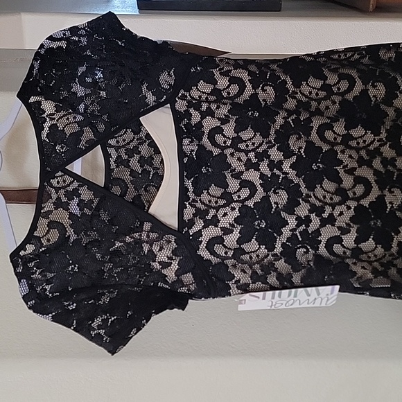 ALMOST FAMOUS Lace Overlaying Beige Spaghetti Strap Dress Blk L Juniors NWT - Picture 5 of 16